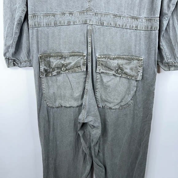 NSF Asymmetric Button Front Jumpsuit Long Sleeve Green Gray Relaxed Miche Small - Picture 7 of 14